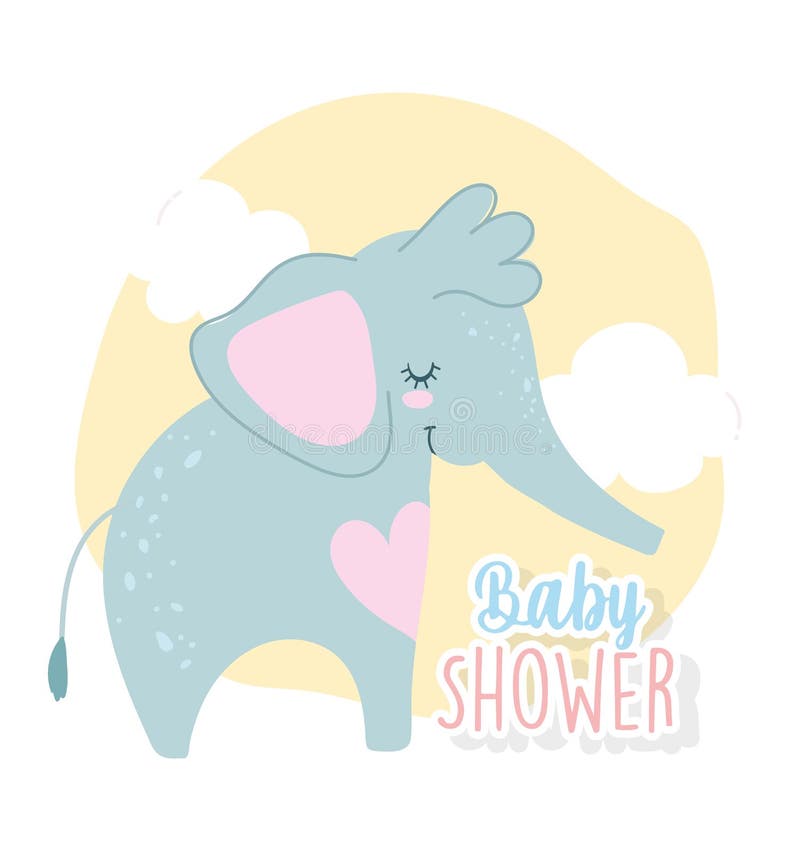 Babydouche schattige olifant hart wolken cartoon - themakaart