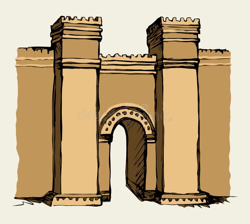 Babylonian Gate. Vector drawing scene