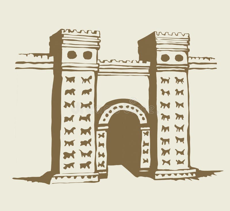 Babylonian Gate. Vector drawing scene