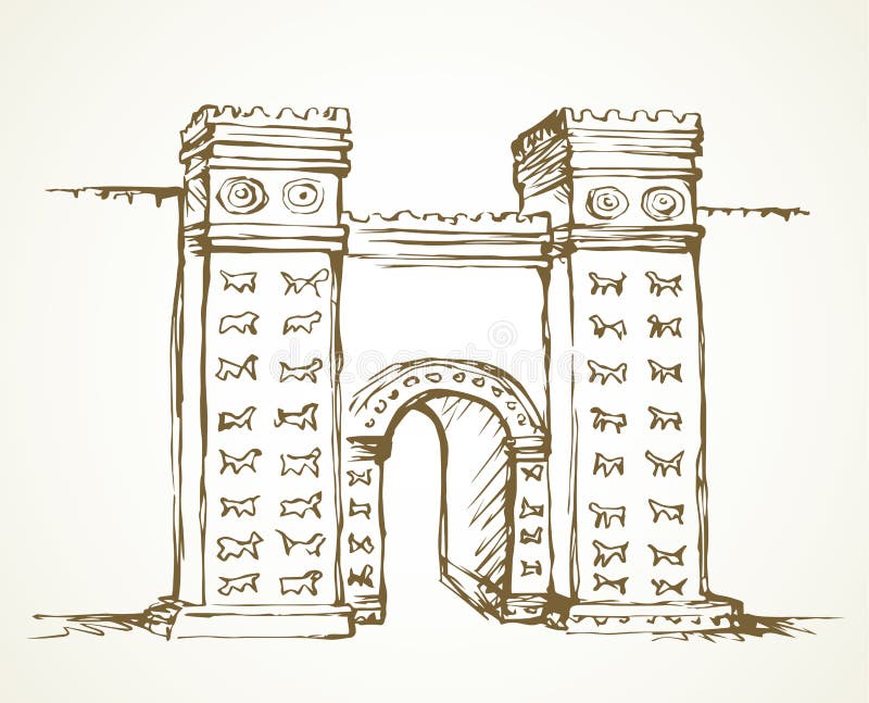 Babylonian Gate. Vector drawing scene