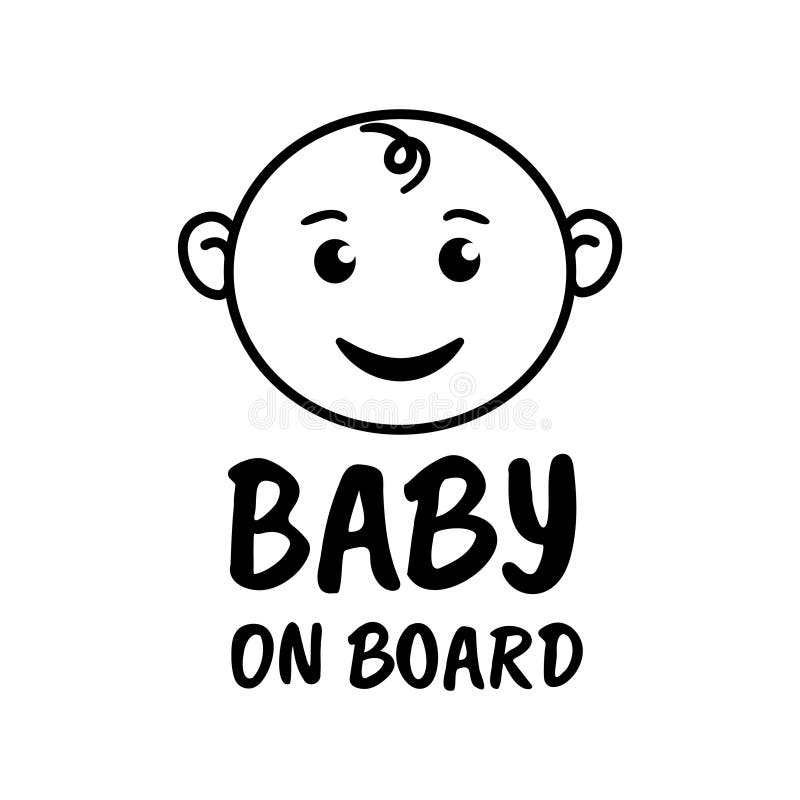 Babyn ombord på en smiley-barnbil bakre fönsterdekalietutformning för silhuett royaltyfri illustrationer