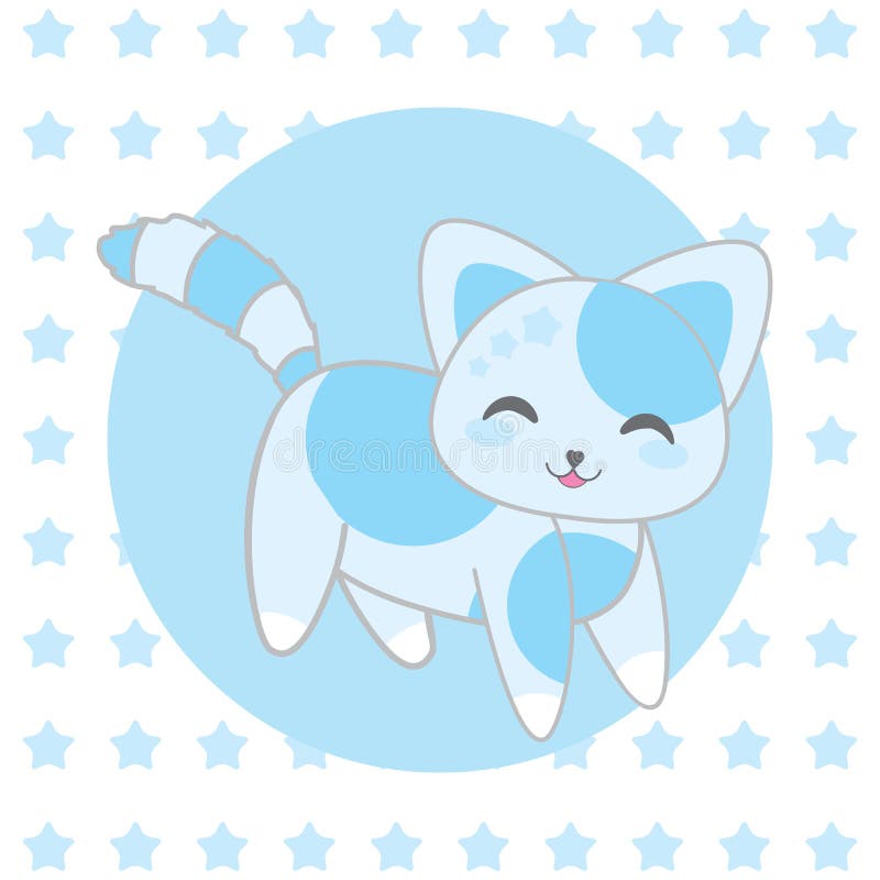 Babypartyillustration mit netter blauer Katze auf Sternhintergrund vektor abbildung Babypartyillustration mit netter blauer Katze auf Sternhintergrund vektor abbildung