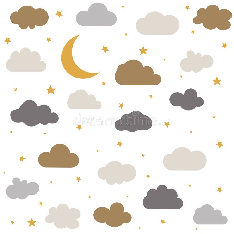 Cute baby clouds, stars, moon pattern vector seamless vector illustration
