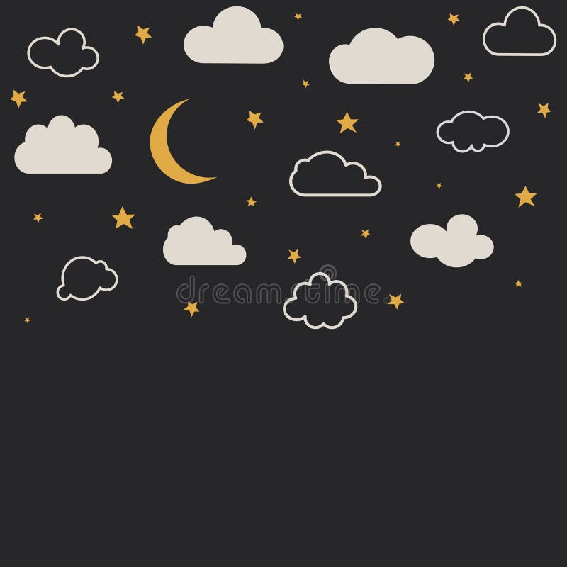 Cute baby clouds, stars, moon pattern vector seamless royalty free illustration