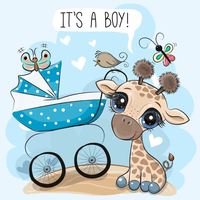Babyvagn och söt giraff stock illustrationer