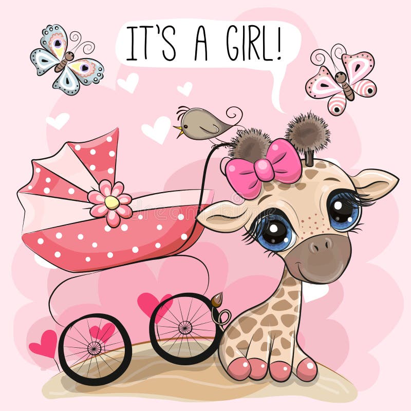 Babyvagn och söt giraff stock illustrationer