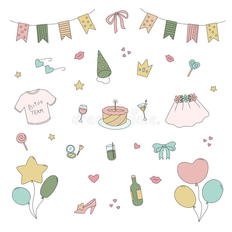 Bachelorette Party Doodle Set. Cartoon Symbols for Hen Party Such As Veil, Garland, Balloons. Vector Illustration Stock Vector - Illustration of girl, sticker: 228666475 Bachelorette Party Doodle Set. Cartoon Symbols for Hen Party Such As Veil, Garland, Balloons. Vector Illustration Stock Vector - Illustration of girl, sticker: 228666475