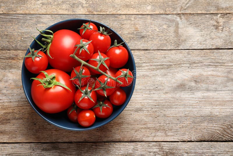 Bacia com os tomates suculentos saborosos e o espaço fotos de stock royalty free