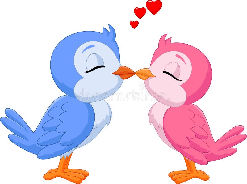 Illustration of Cartoon two love birds kissing. Illustration of Cartoon two love birds kissing