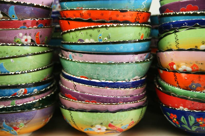 Colorful, decorative Turkish bowls for sale near Cappadocia, Turkey. Colorful, decorative Turkish bowls for sale near Cappadocia, Turkey