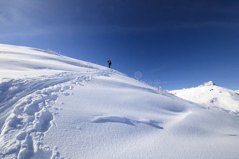 Skiing up the hill 2 stock image. Image of trail, cold 6697703