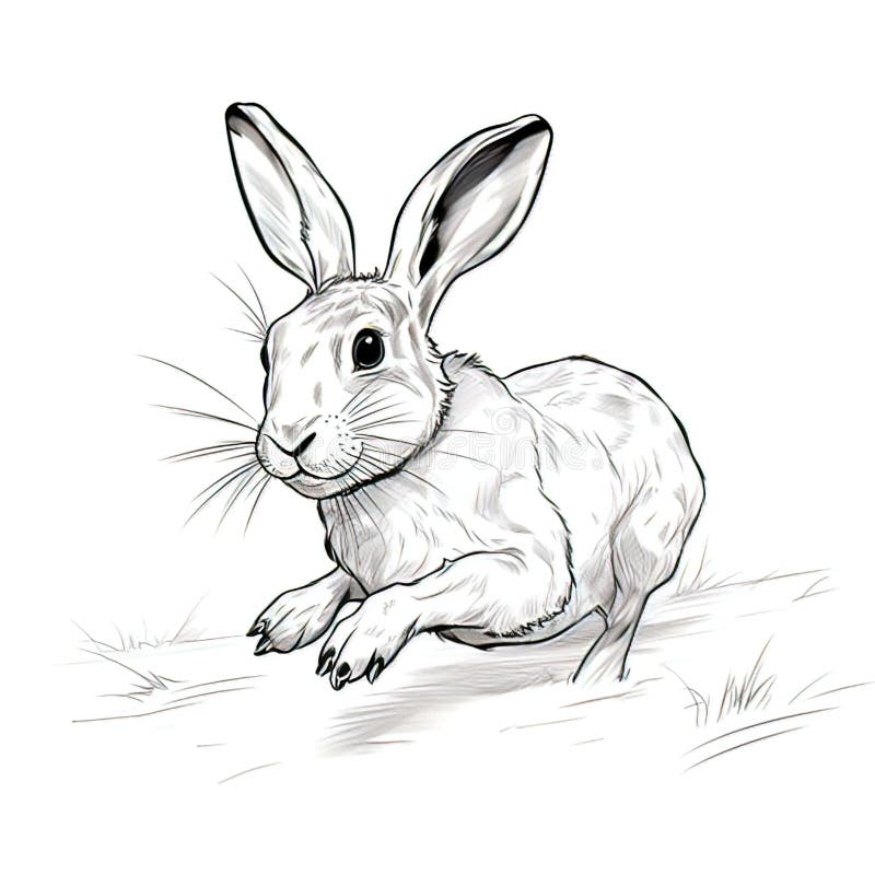 Back lined Rabbit is running on White Background stock illustration