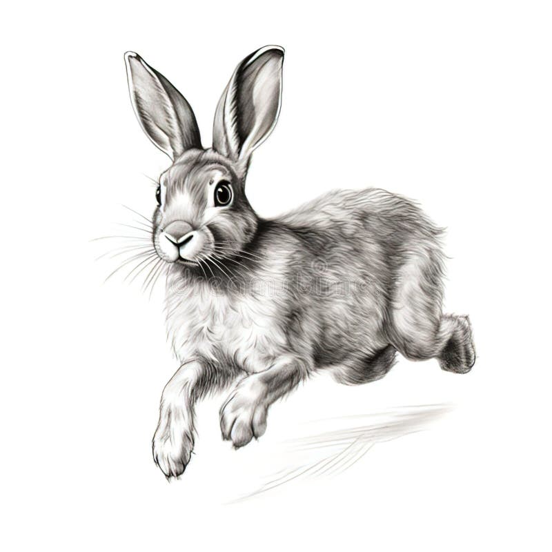 Back lined Rabbit is running on White Background stock illustration