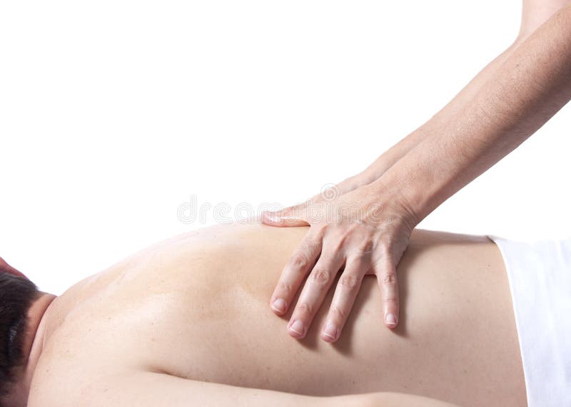 A massage session detail isolated on white background. A massage session detail isolated on white background