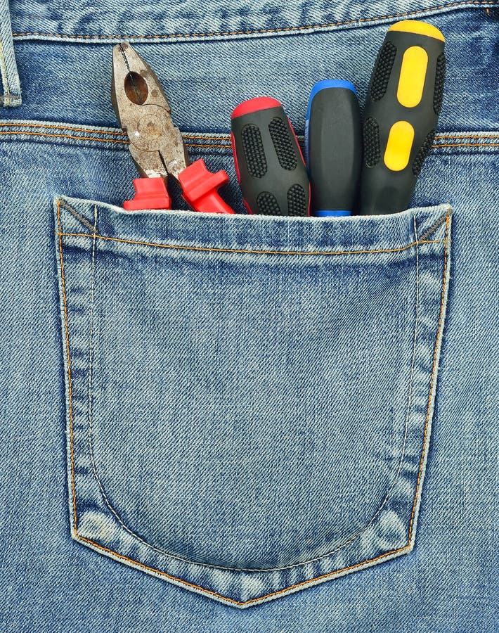 Back Pocket of Jeans with Tools Stock Photo Image of blue, detail