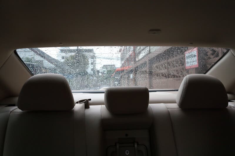 Back Seat Inside Vehicle Car with Rain Drop Stock Photo Image of auto