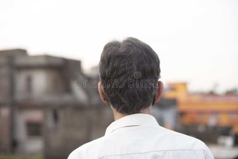Back Side Portrait of an Indian Old Man at Afternoon on a Rooftop in Home  Isolation in Green  Lifestyle Stock Image - Image of  despair, green: 185293665