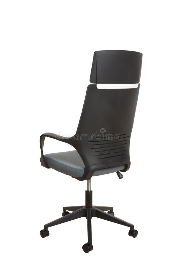 Back Side View of a Modern Office Chair, Made of Black Plastic Stock