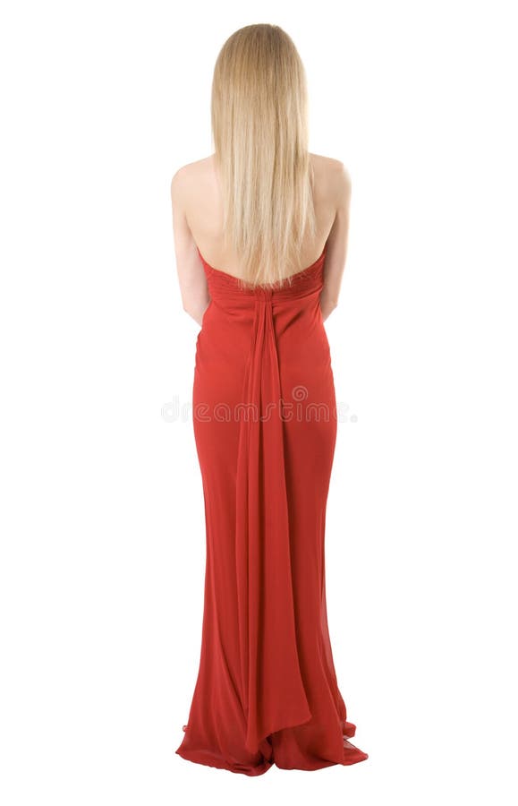 Back of the slim girl in a evening dress