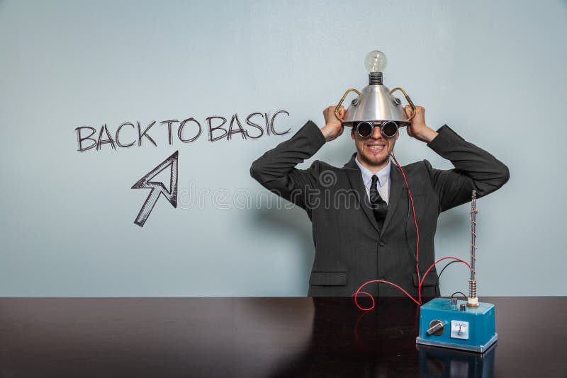 Back To Basic text with vintage businessman stock photos