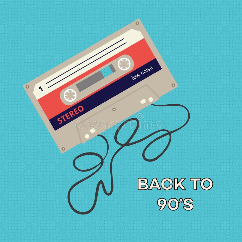 Back To 90`s - Retro Poster Template with Unrolled Audio Cassette Tape ...