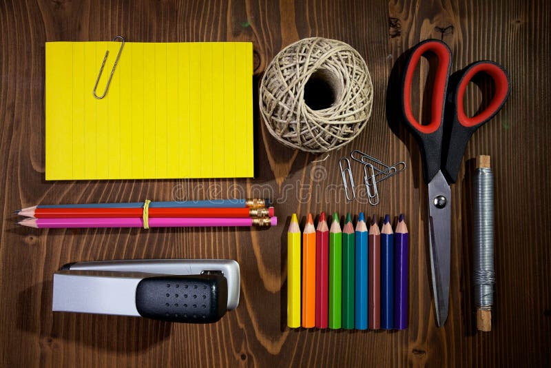 Colored pencils with other art and craft related objects ready to go back to school.