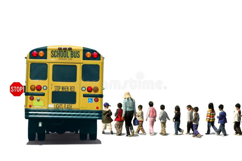 Studenti (školy děti / žáci) a učitel stravování školní autobus.
