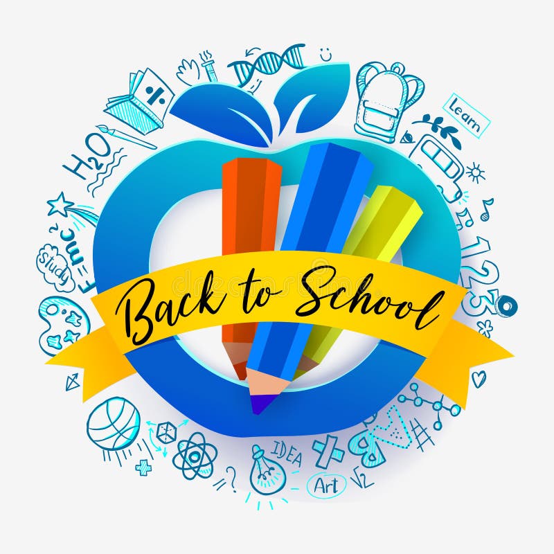 Back To School Apple with Pencils Stock Vector Illustration of design