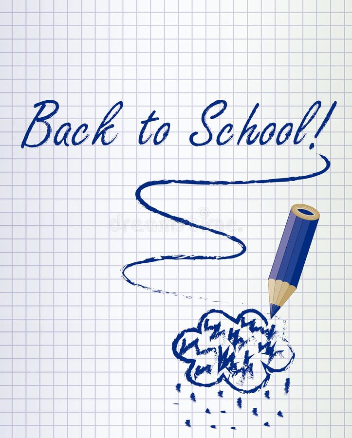 Back to school background with a dark blue pencil and rain cloud