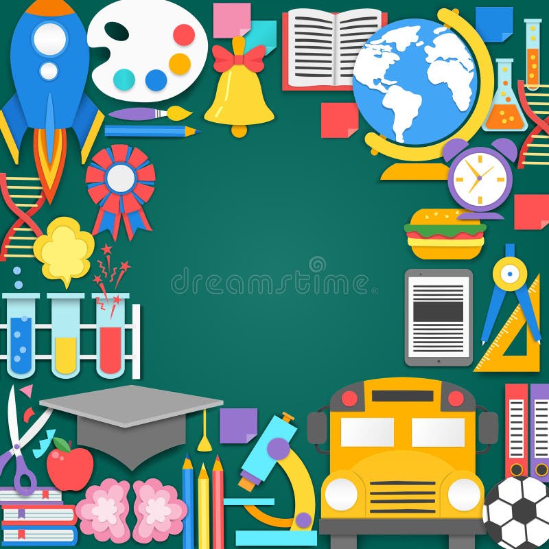 A Cartoon Vector Set of Cute Back to School Supplies for Kids Learning  Stock Vector