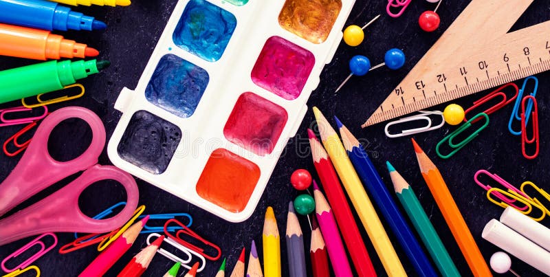 Back to school background with school supplies. Top view. Flat lay stock photography Back to school background with school supplies. Top view. Flat lay stock photography