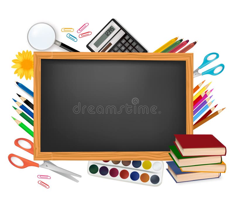 Back to school. Black desk with school supplies. royalty free illustration