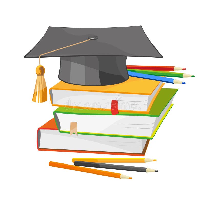 Back To School Books and Graduation Hat Vector Illustration Stock ...