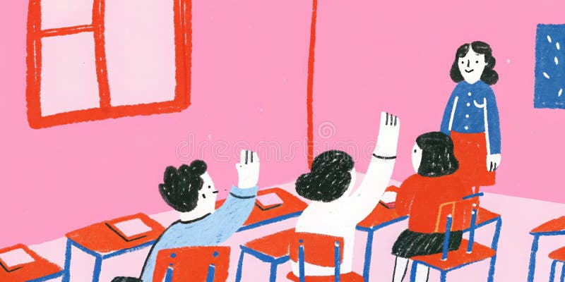 Back to school celebration in a vibrant classroom royalty free illustration