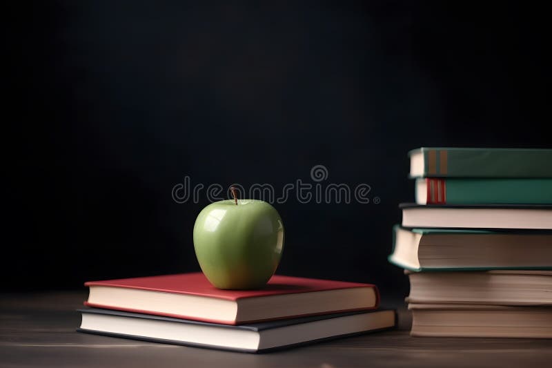 Back to school concept with apple and books vector illustration