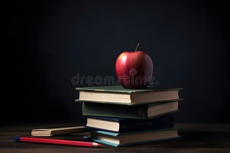 Back to school concept with apple and books vector illustration