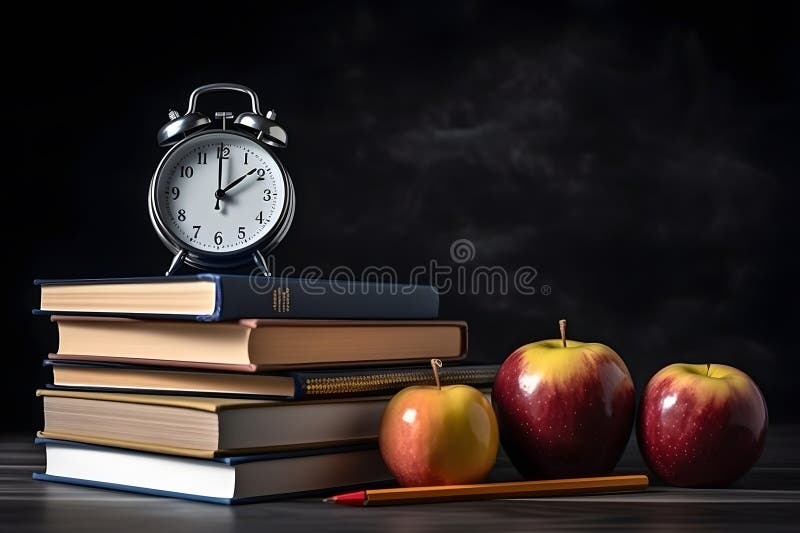 Back to school concept with books and alarm clock royalty free illustration