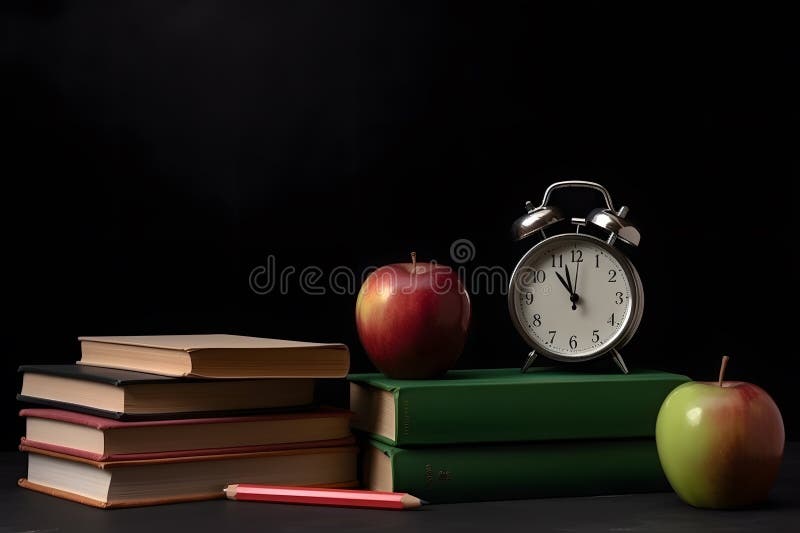 Back to school concept with books and alarm clock vector illustration