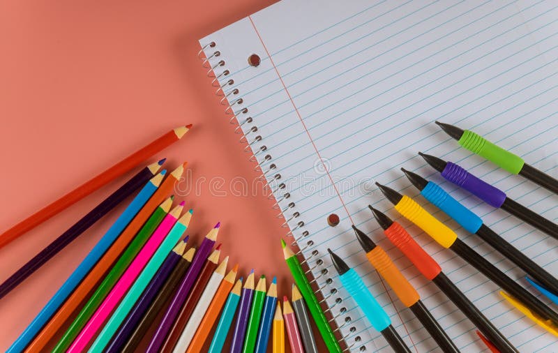 Back to school concept school office supplies on a with copy space of papers, pencils, markers and notepads royalty free stock images Back to school concept school office supplies on a with copy space of papers, pencils, markers and notepads royalty free stock images