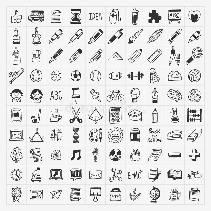 100 Back to School doodle hand-draw icon set