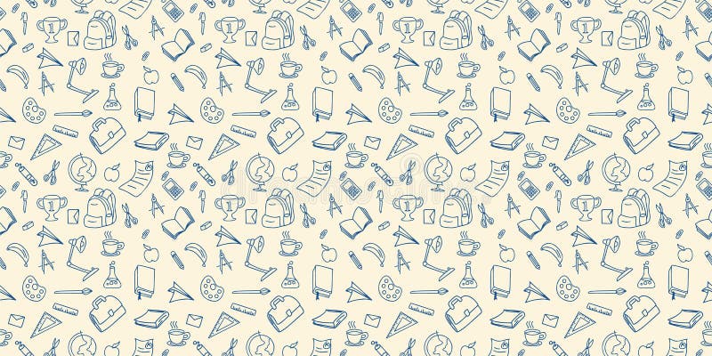 Back to school doodle seamless pattern drawing background lineart design vector illustration