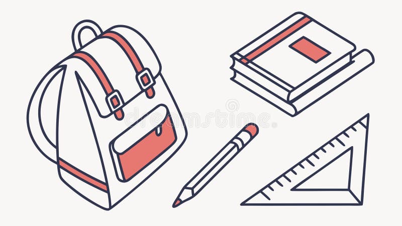 Back to school essentials: backpack, book, ruler, pencil for students. vector design Generative AI royalty free illustration