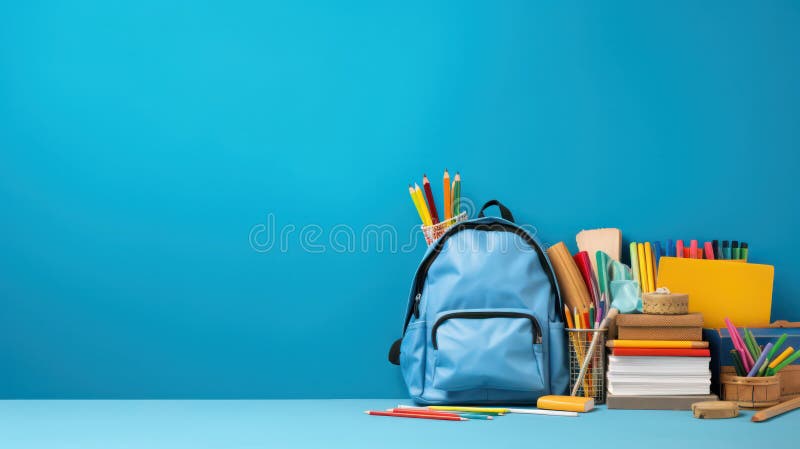 Back-to-School Essentials - Backpacks and Educational Supplies Arranged vector illustration