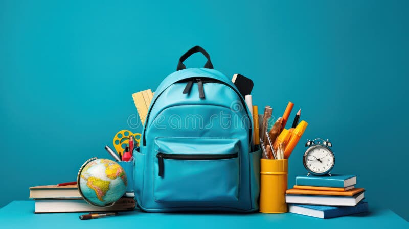 Back-to-School Essentials - Backpacks and Educational Supplies Arranged stock illustration