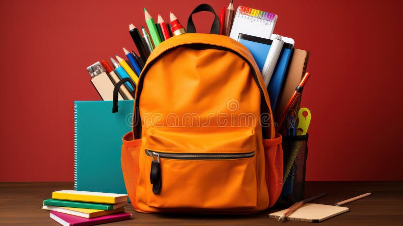Back-to-School Essentials - Backpacks and Educational Supplies Arranged royalty free illustration