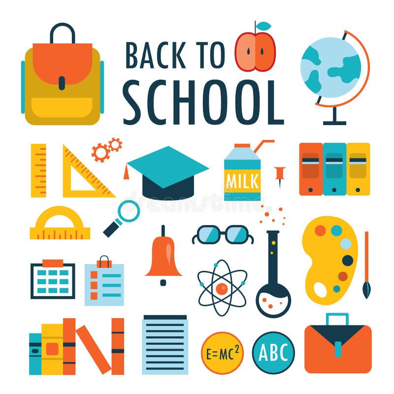 Back to school Flat design icons set isolated on white Part 1