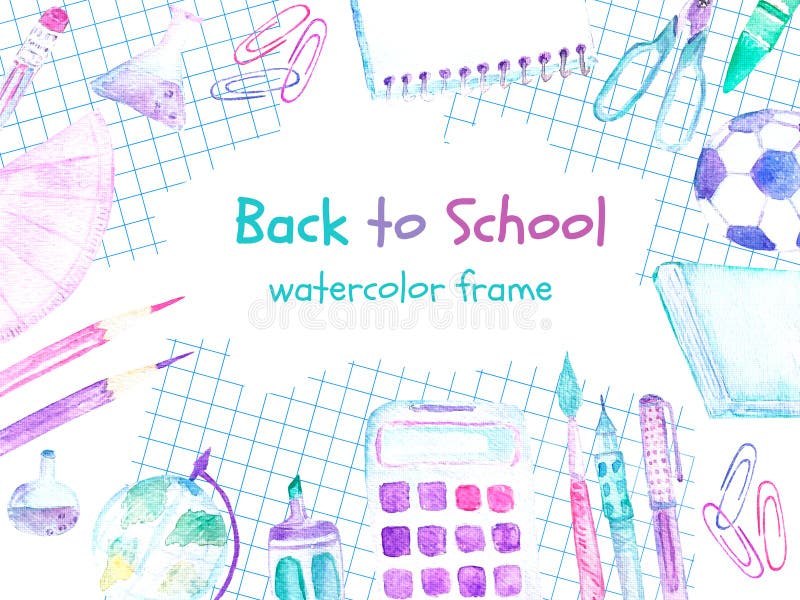 Back to school watercolor banner with colorful school supplies