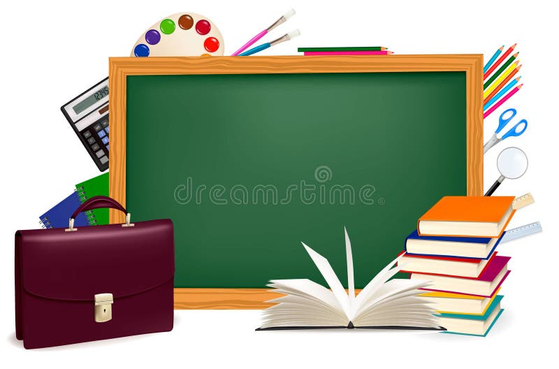 Back To School. Green Desk with School Supplies Stock Vector Illustration of educate, board