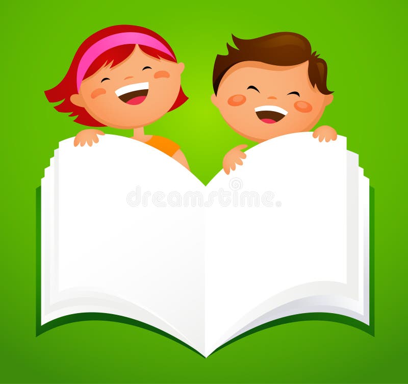 Back to school - kids with an open book stock illustration Back to school - kids with an open book stock illustration