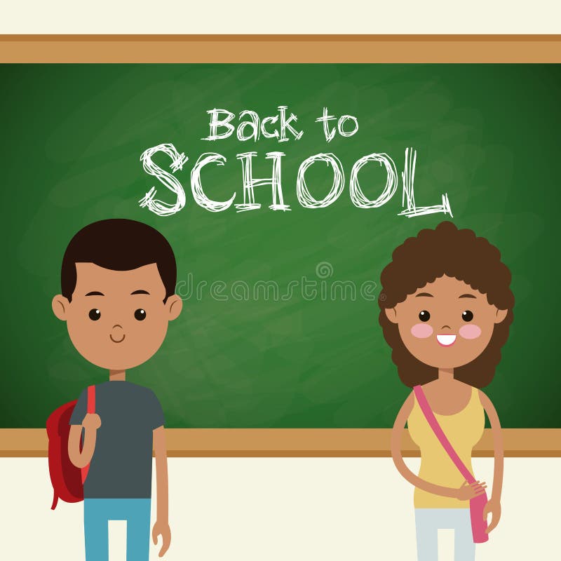 Back to school multicultural students classroom board stock illustration
